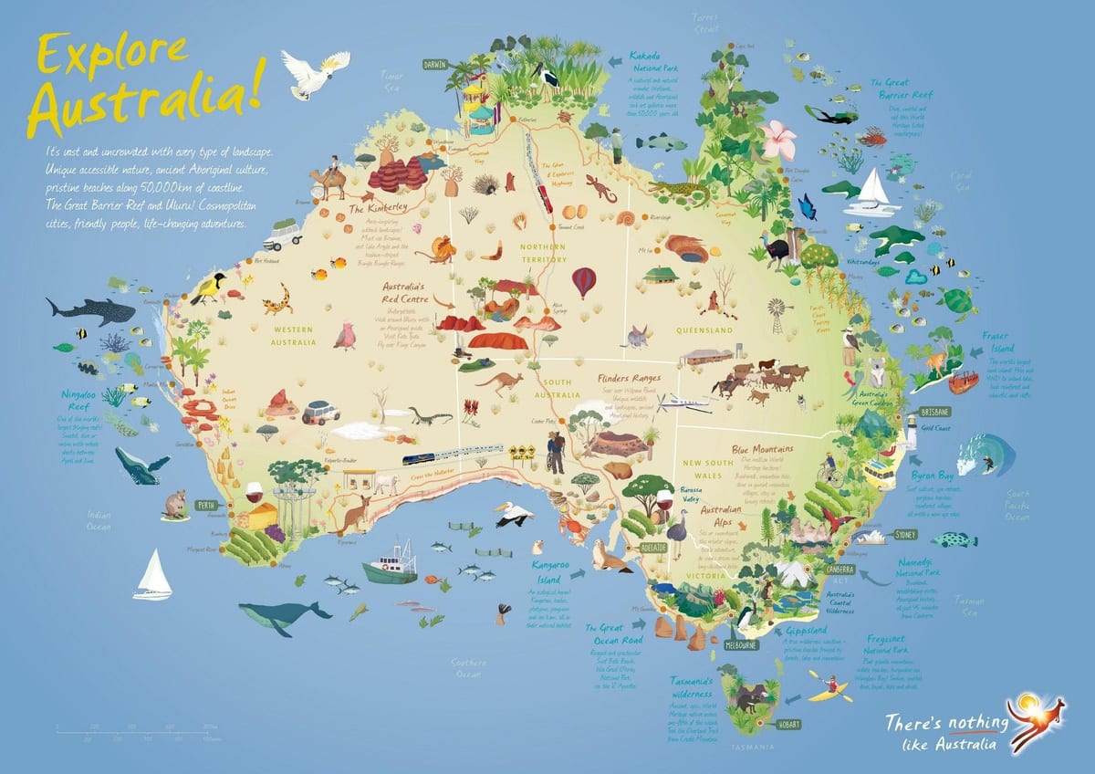 turistická mapa Austrálie
