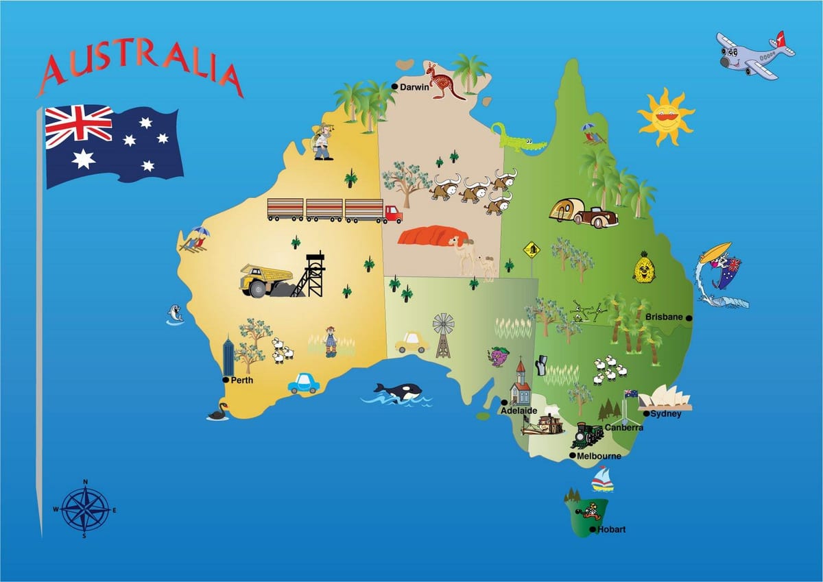 Austrálie mapa turistických zajímavostí