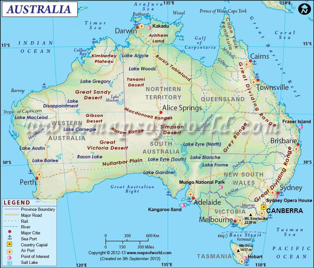 mapa Austrálie s hlavicemi