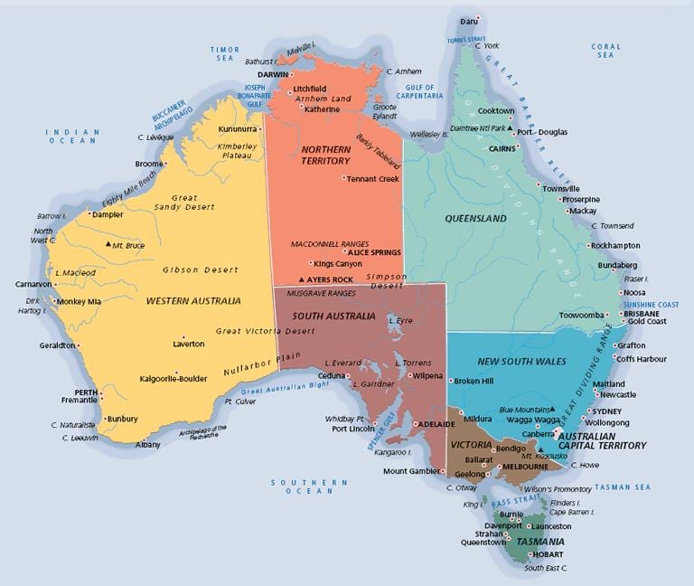 označen mapa Austrálie