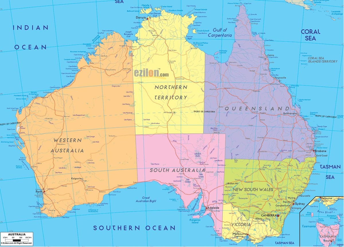 mapa Austrálie hd