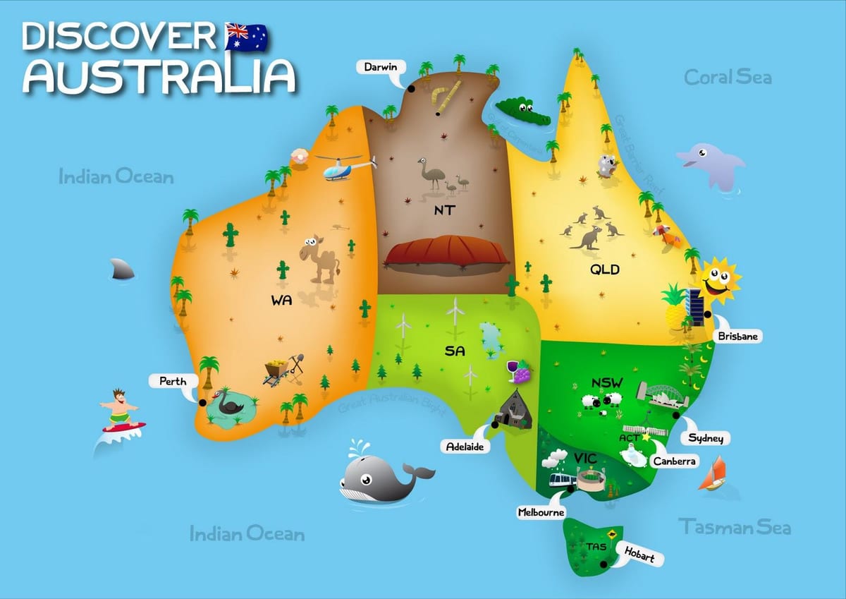 mapa Austrálie pro děti