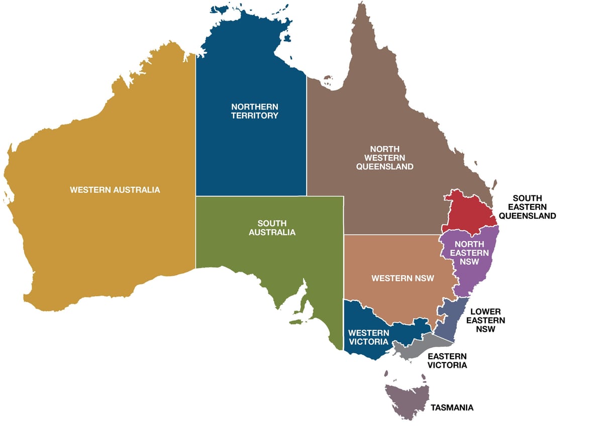 mapa Austrálie regionů