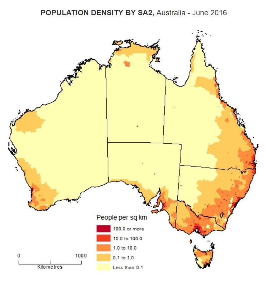 populace mapa Austrálie