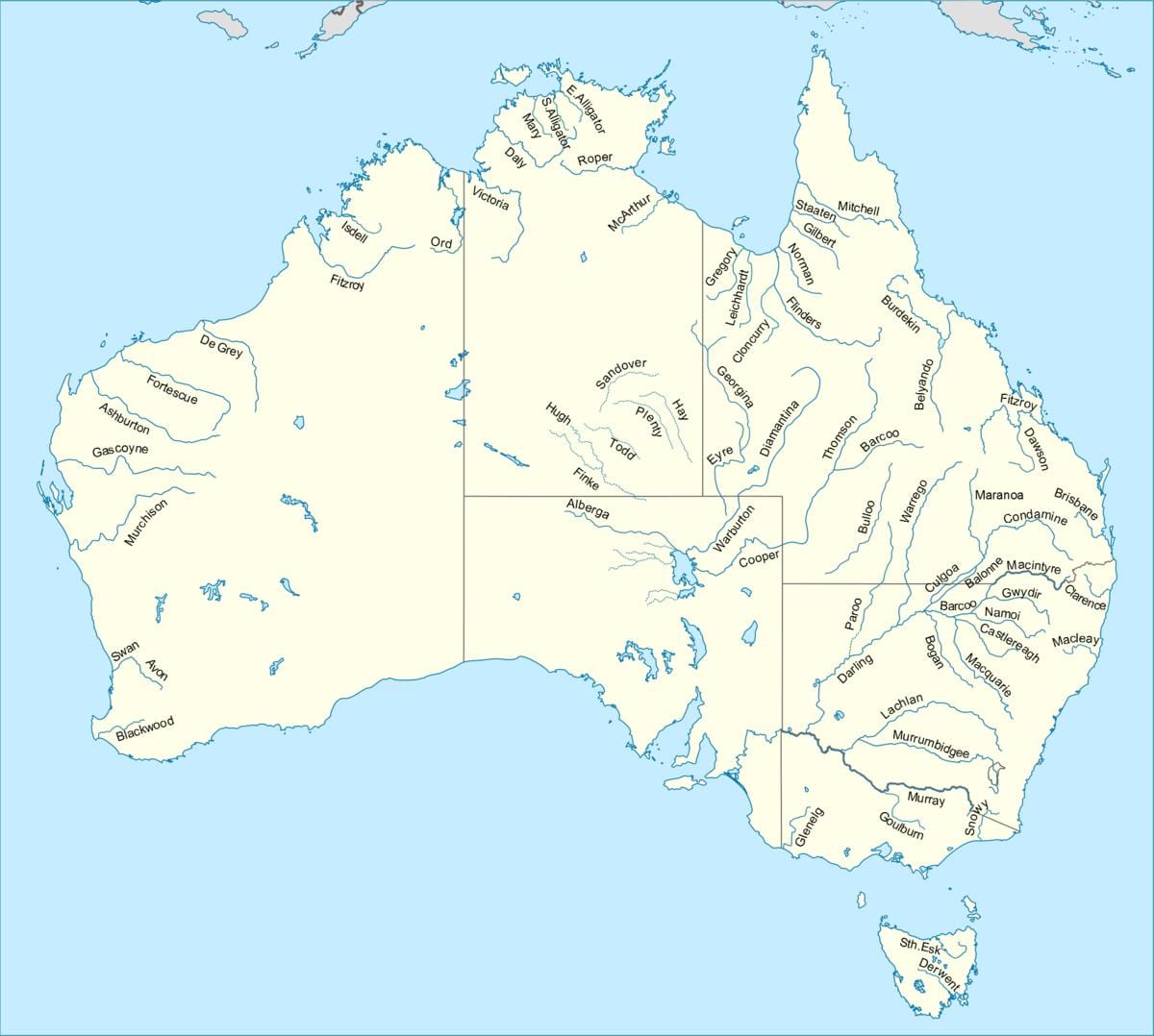 řeky v Austrálii mapě