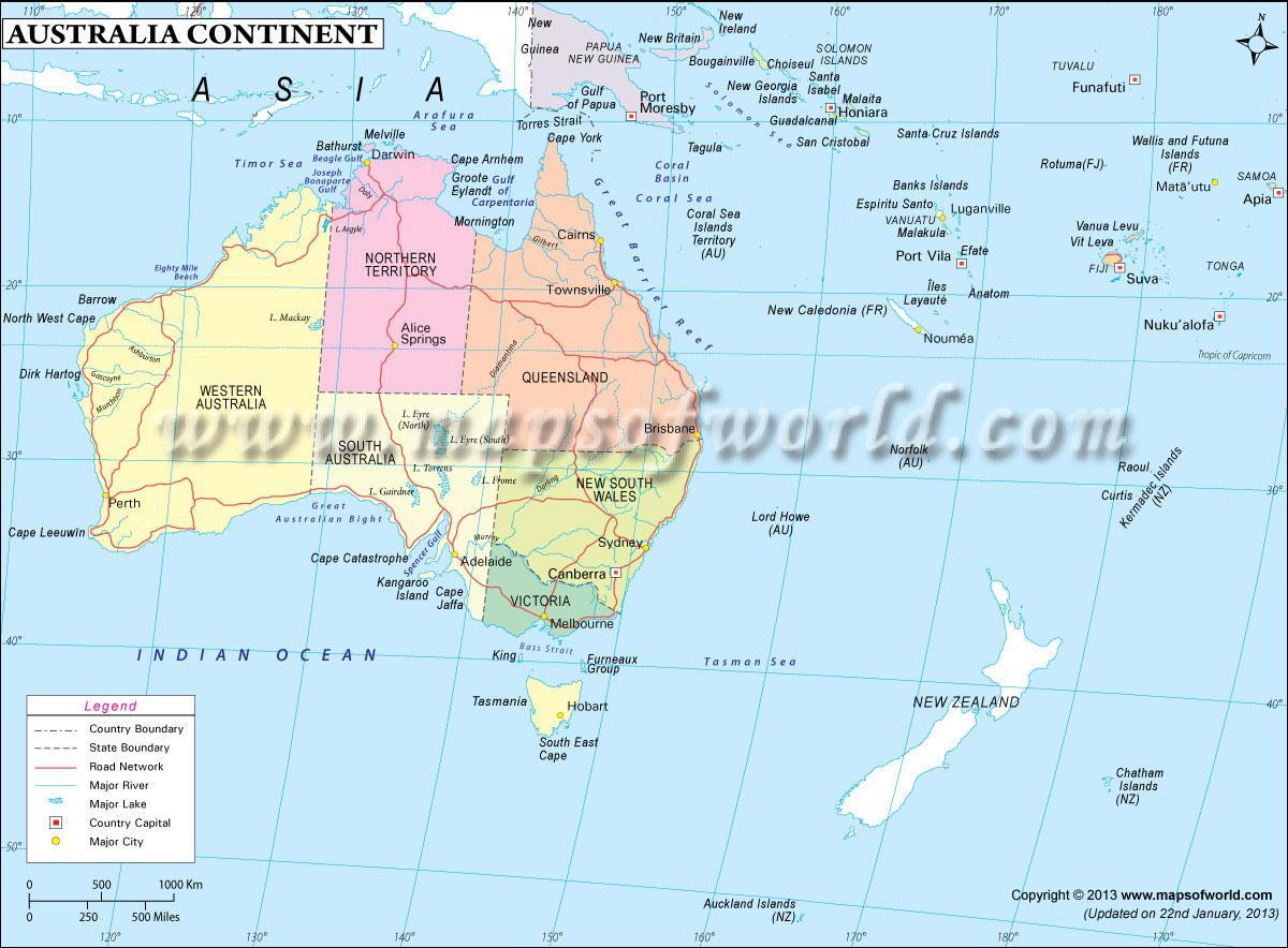 mapa Austrálie kontinent