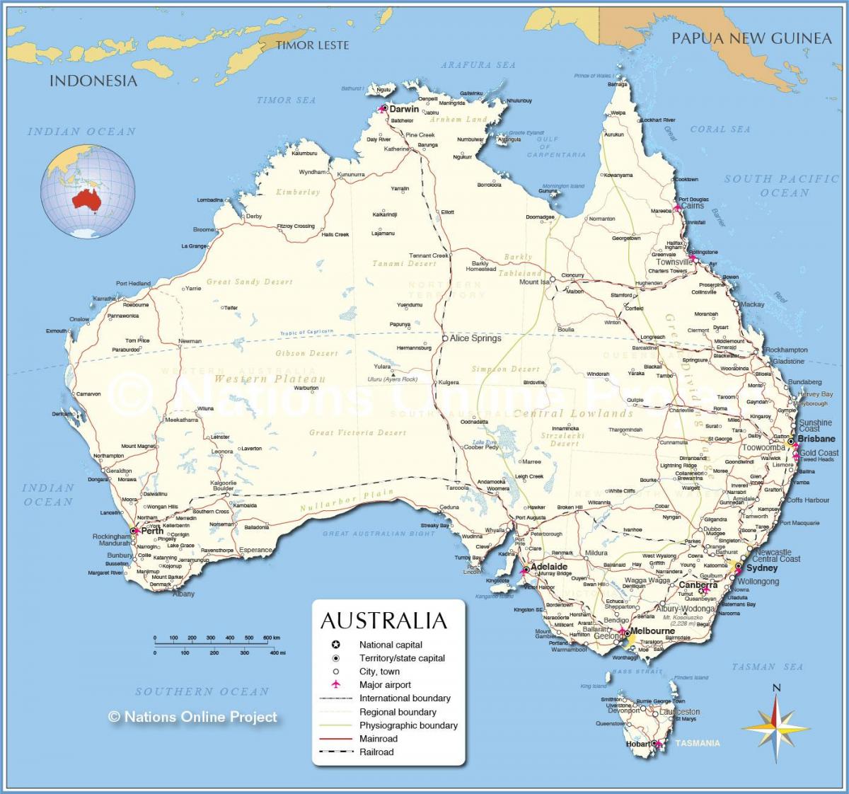 letiště v Austrálii mapě
