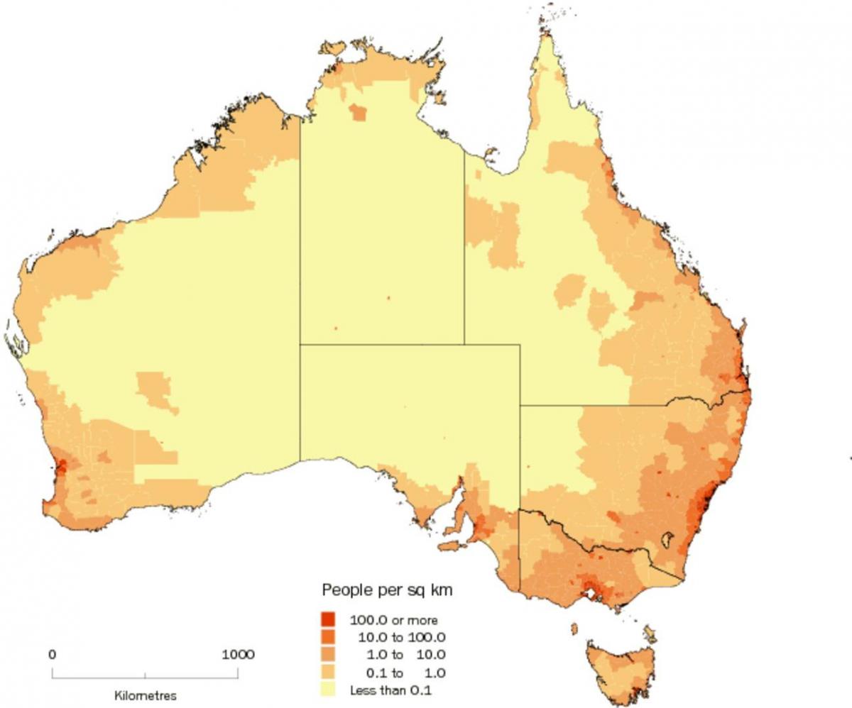 Austrálie mapa hustota obyvatel počet Obyvatel mapa Austrálie