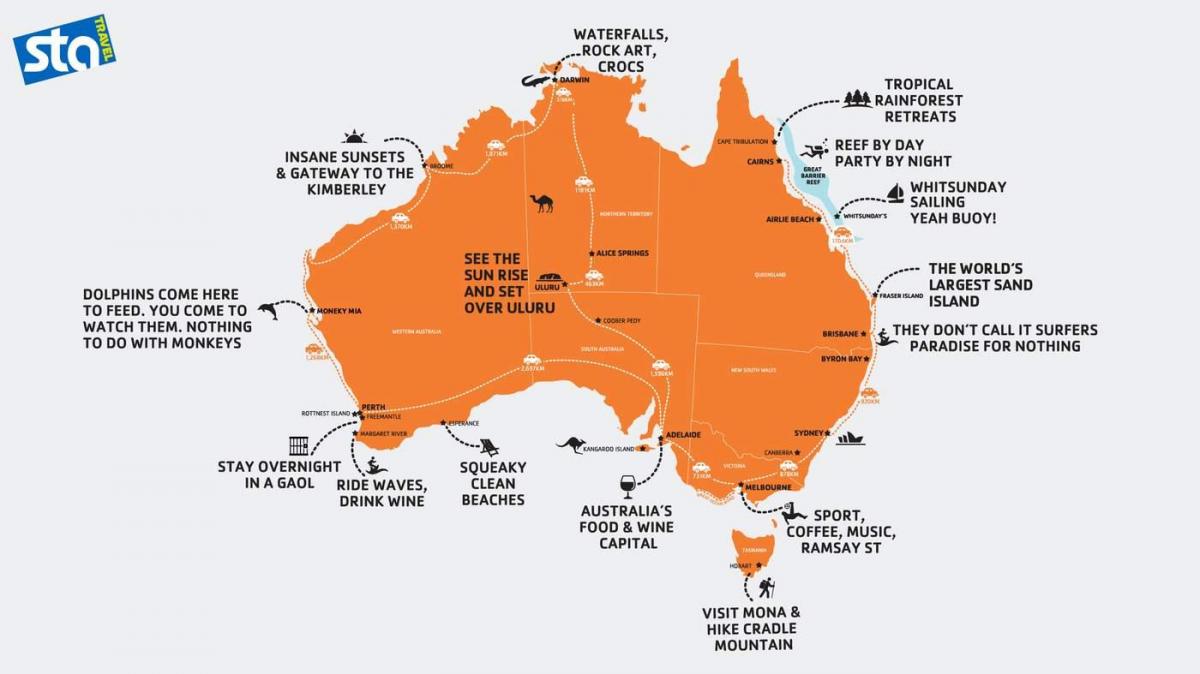 mapa Austrálie pláž
