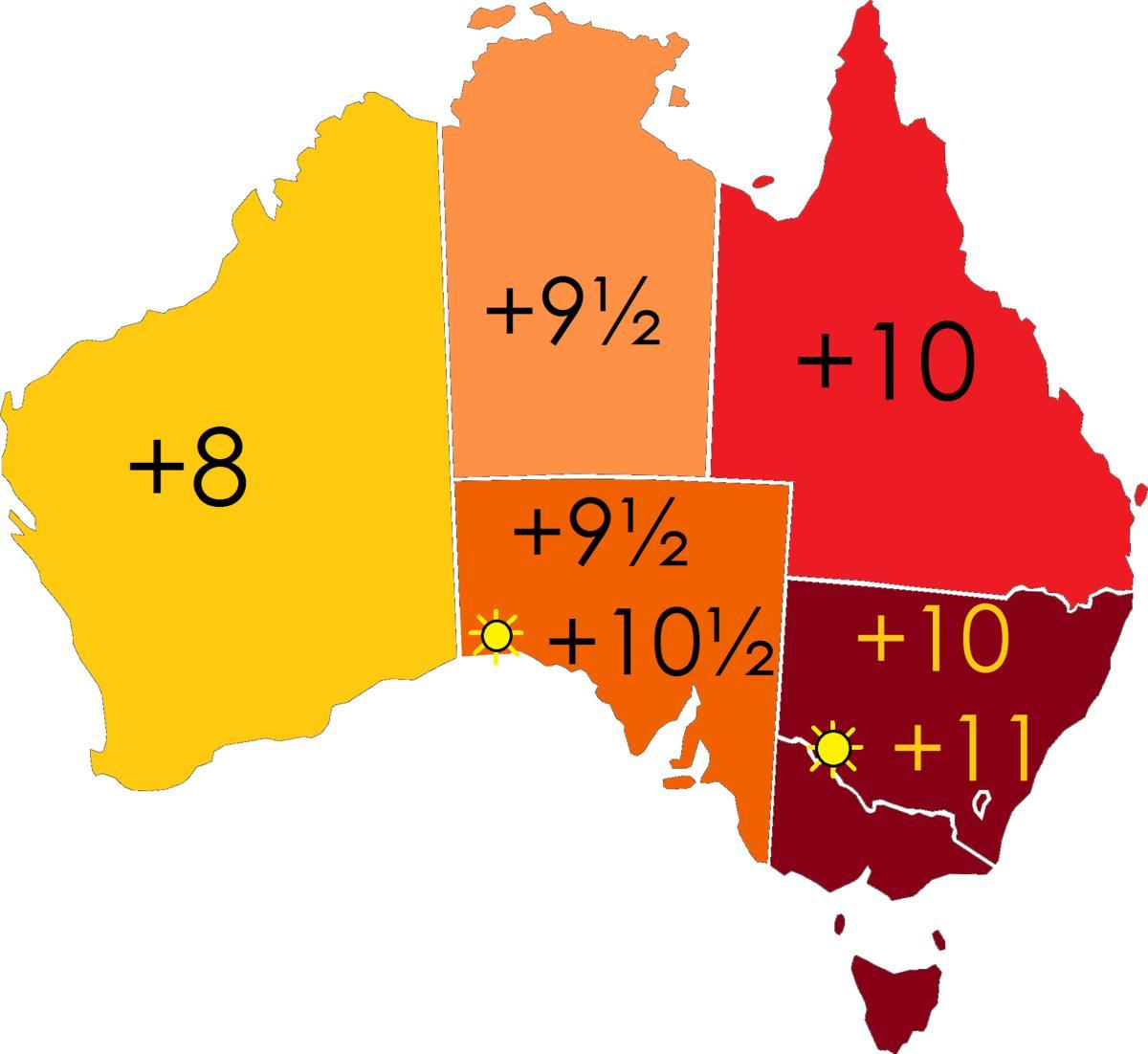časová pásma mapa Austrálie