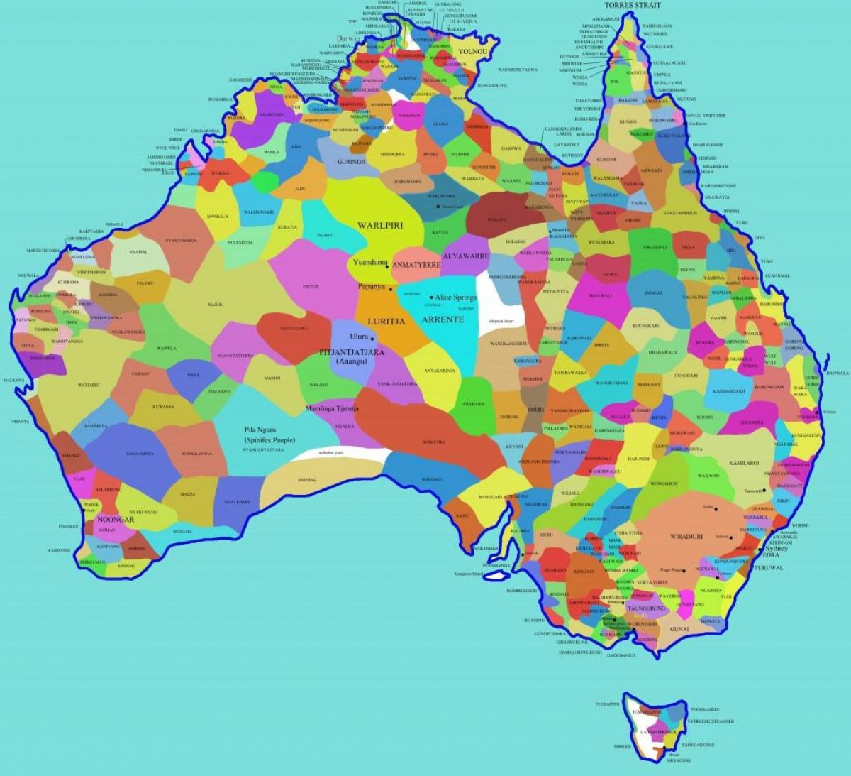 mapa domorodé Austrálie
