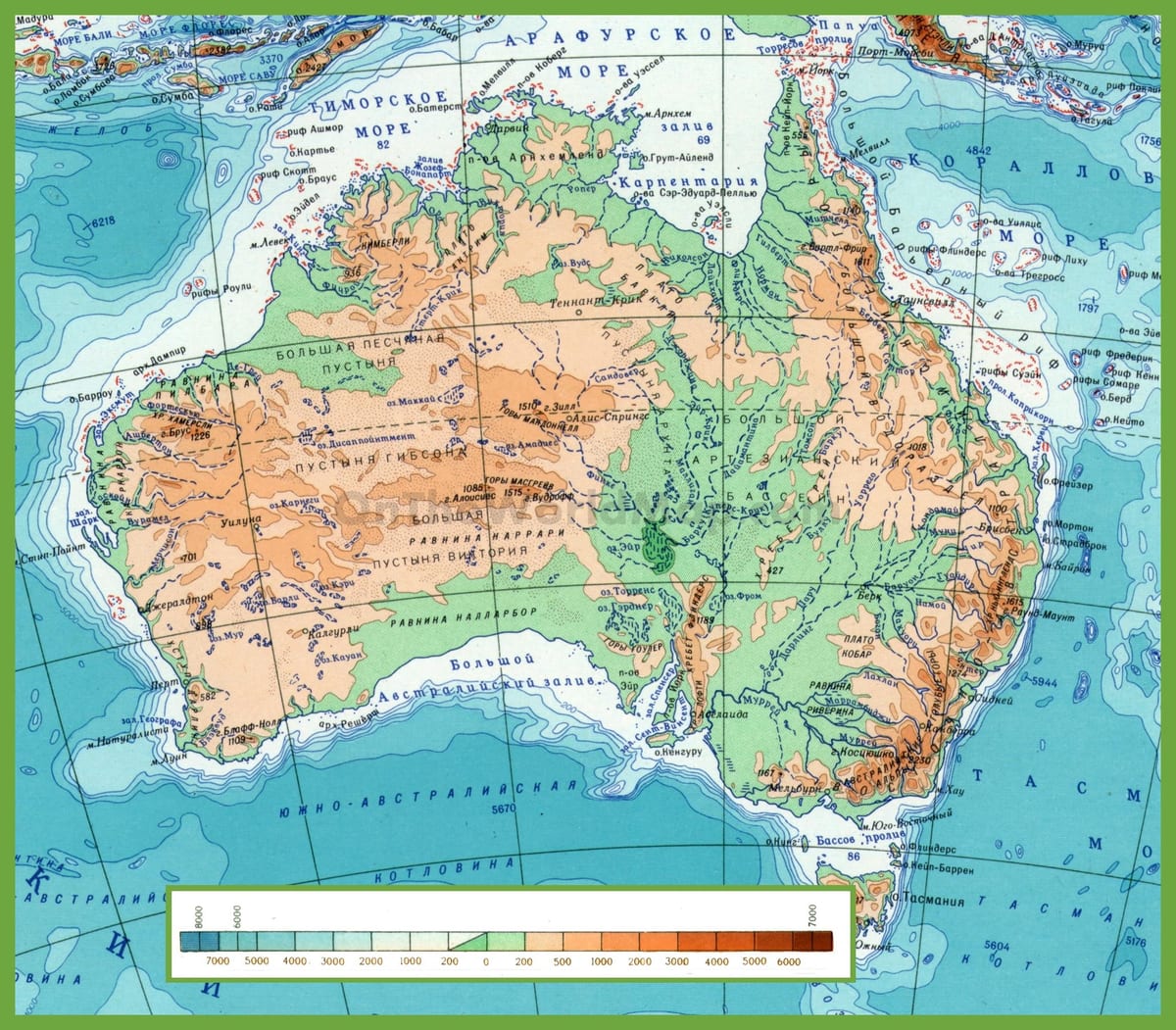 mapa Austrálie s horami