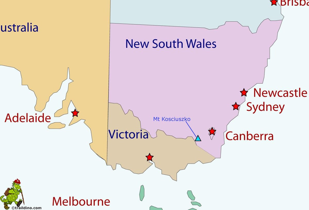 mount Kosciuszko na mapě Austrálie