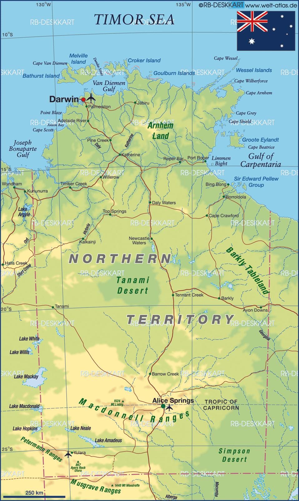 mapa severní Austrálie