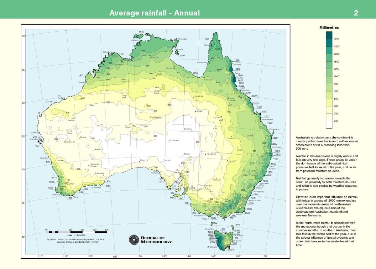 Australský srážek mapě