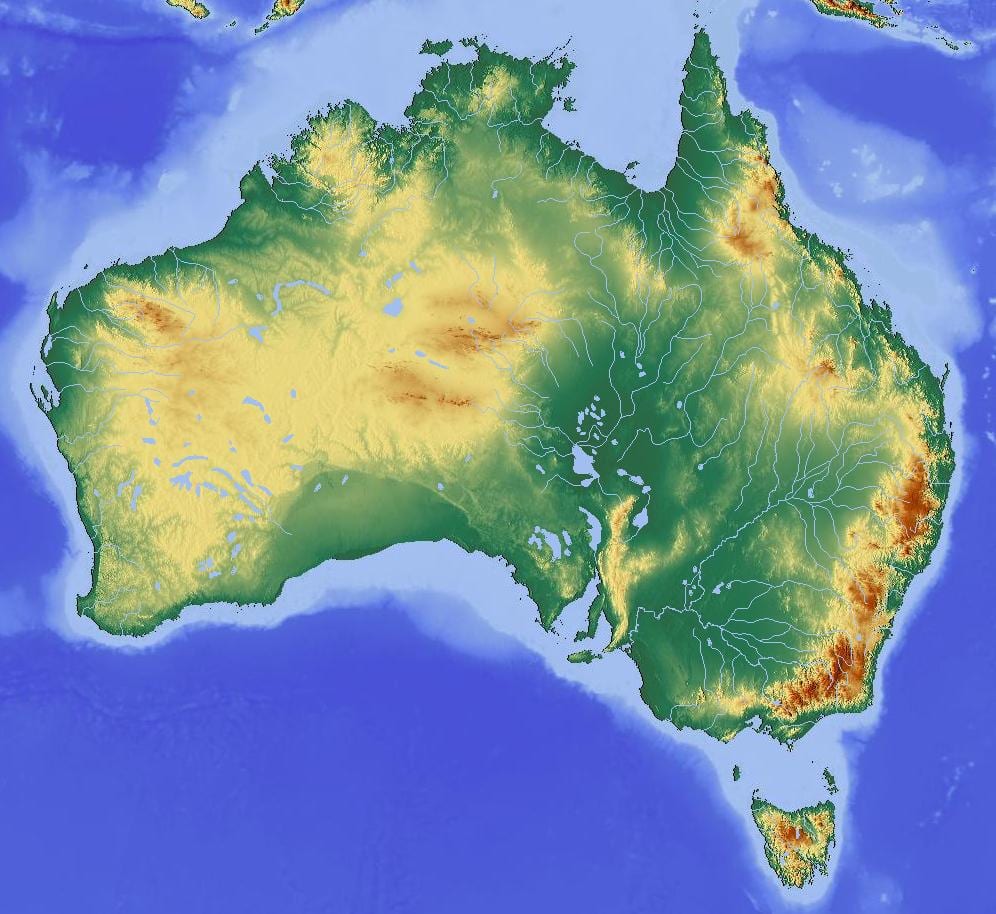 topografická mapa Austrálie