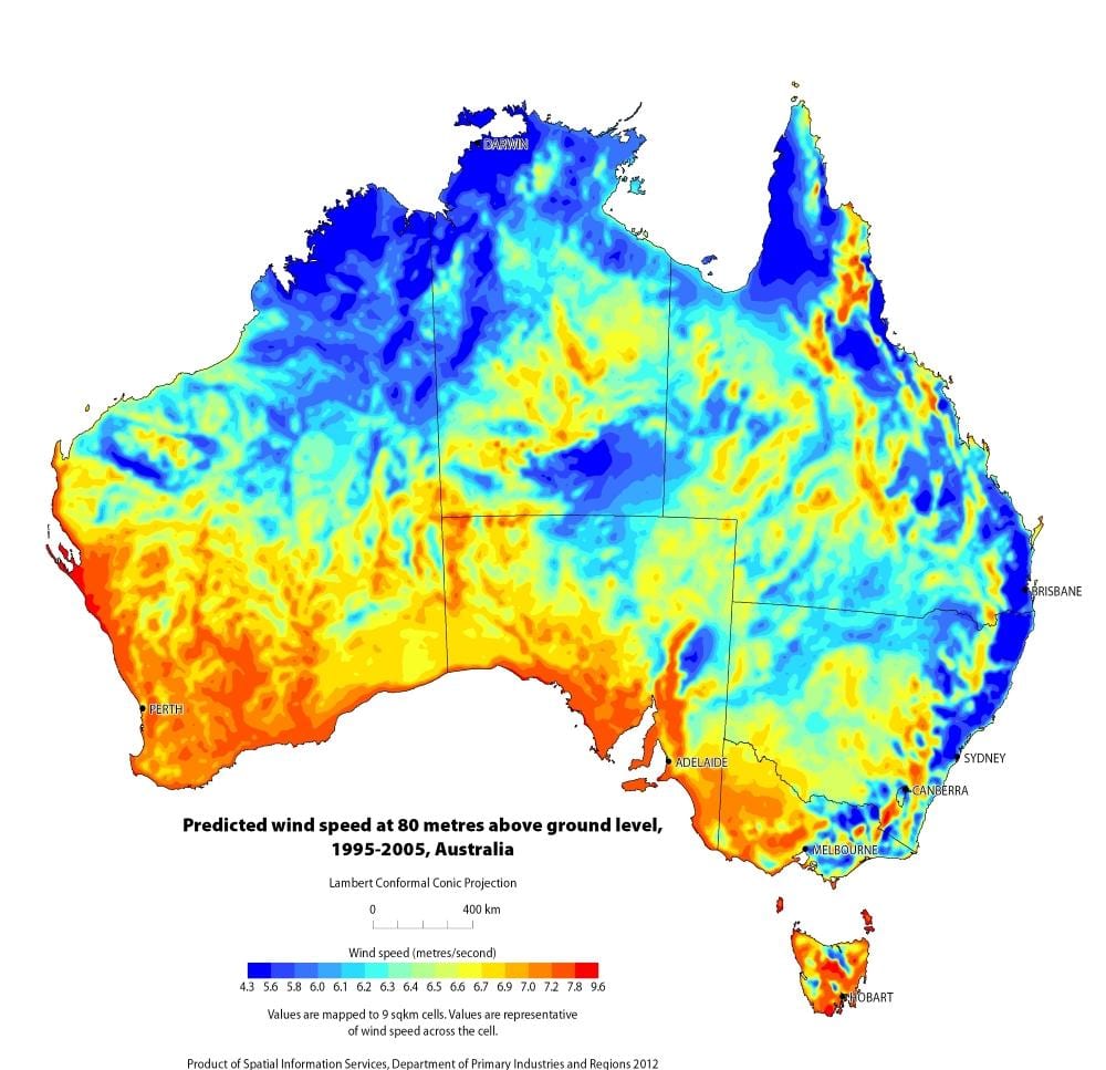 mapa větru Austrálie