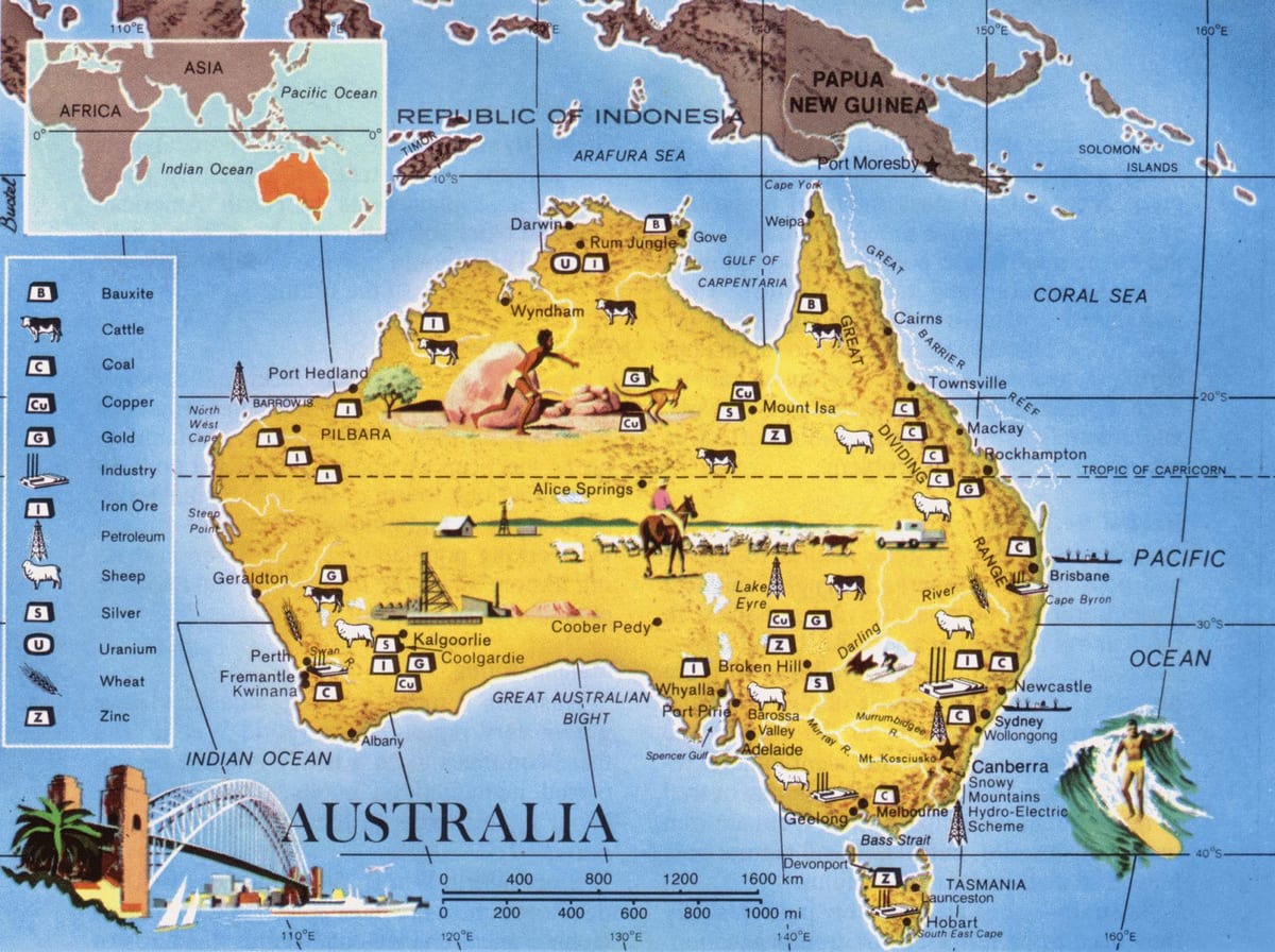 mapa zdrojů Austrálie