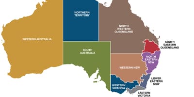 Mapa Austrálie regionů