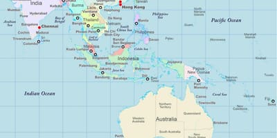 Asie a Austrálie mapa