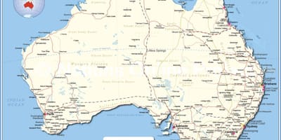 Austrálie mapa s městy