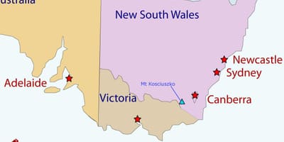 Mount Kosciuszko na mapě Austrálie