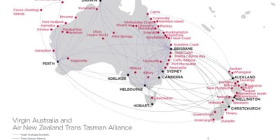 Mapa virgin Australia letu
